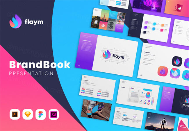 Flaym 品牌VI指南手册XD模板 Flaym Brand Book  Style Guide