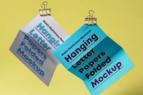 漂浮psd折叠纸样机 Psd Hanging Folded Paper Mockup