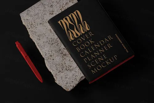 皮革笔记本封面金色压印设计提案场景展示样机模板 Psd Ca