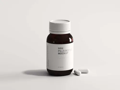 保健品维生素药丸医用药瓶包装设计提案样机PSD模板 Mini Pills Bottle Mockup