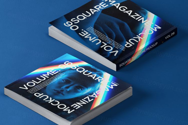 高质量的透视方形psd杂志模型样机 Square Psd Magazine Mockup Vol 6