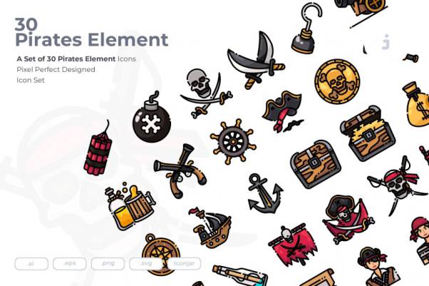 海盗元素矢量图标素材 30 Pirates Element Icons