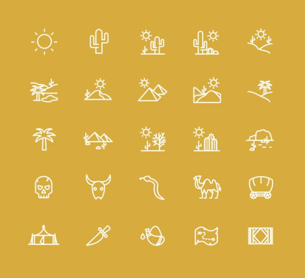 沙漠主题线性矢量图标 25 Desert Line Icons – V