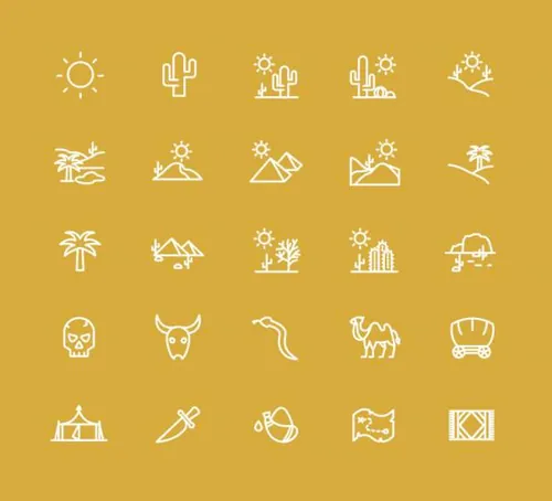沙漠主题线性矢量图标 25 Desert Line Icons – V
