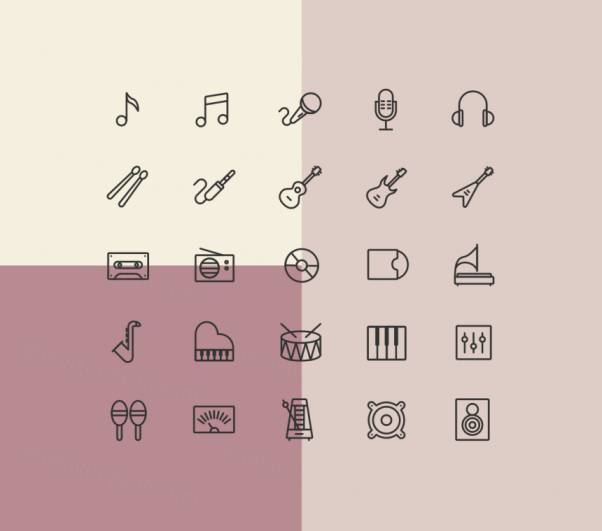 音乐乐器主题矢量线性图标 25 Music Line Icons