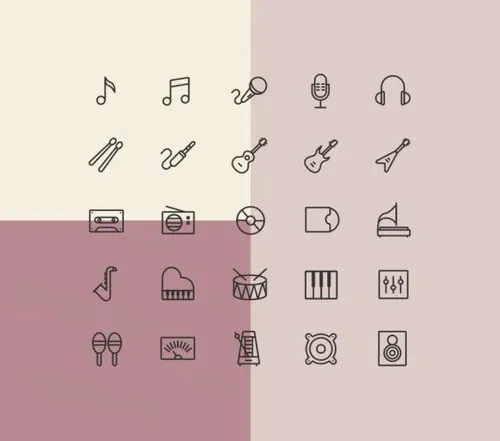 音乐乐器主题矢量线性图标 25 Music Line Icons