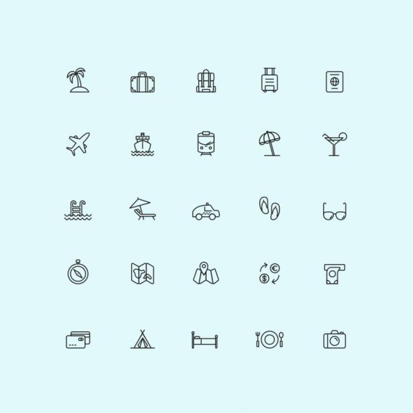 旅行主题矢量线性图标素材 Travel Icons – Illustr