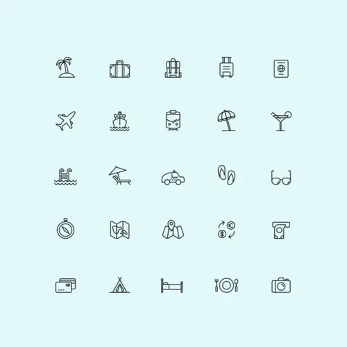旅行主题矢量线性图标素材 Travel Icons – Illustr