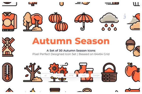 秋天元素矢量图标素材 30 Autumn Season Icons