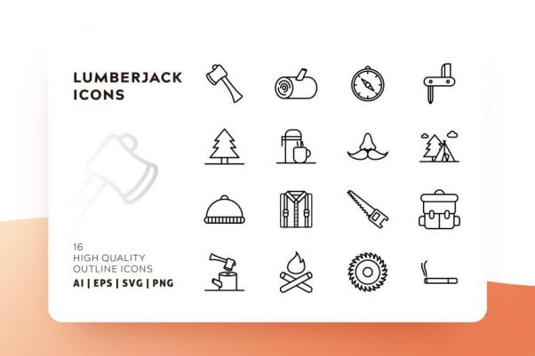 伐木工OUTLINE风格轮廓图标素材 LUMBERJACK OUTLI