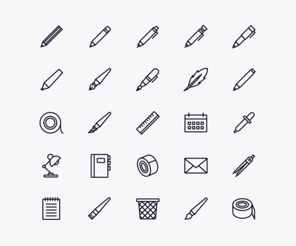办公用品矢量图标素材 Stationery Icons Set