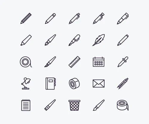 办公用品矢量图标素材 Stationery Icons Set