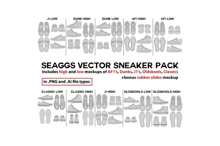经典运动鞋拖鞋打样纸样AI矢量模板素材 Seaggs Sne