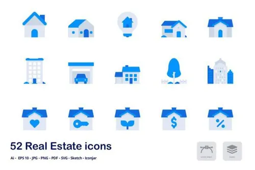 租房房地产销售主题双色调扁平化图标 Real Estate Accen