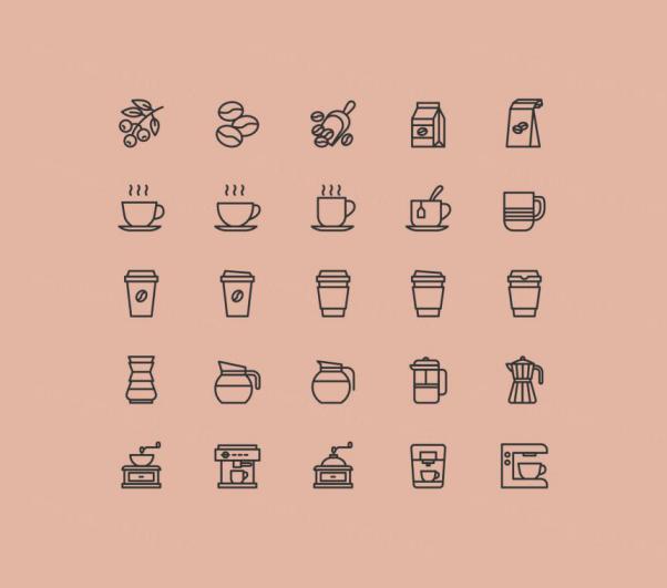 咖啡主题矢量图标素材 25 Coffee Theme Icons