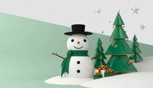 圣诞节3D渲染卡通可爱新年快乐场景PSD分层插画素材 Merry christmas happy new year