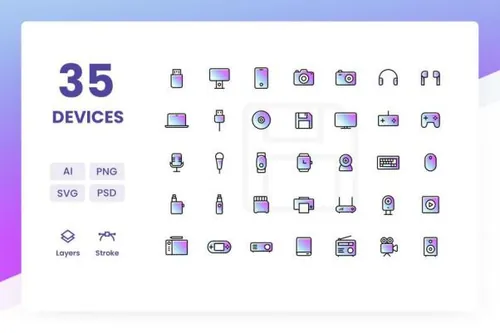 办公设备渐变色矢量图标素材 Devices – Icons Pack