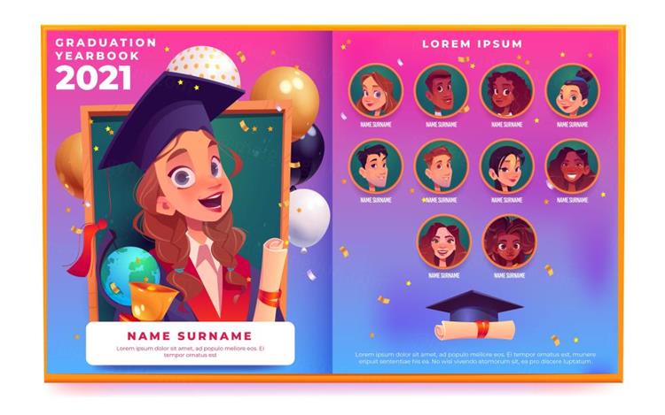 2022年毕业季照片墙年鉴名人榜毕业艺术典礼矢量模板素材