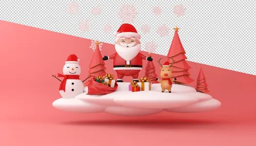 圣诞节3D渲染卡通可爱新年快乐场景PSD分层插画素材 Merry christmas happy new year