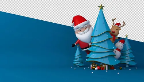 圣诞节3D渲染卡通可爱新年快乐场景PSD分层插画素材 Merry christmas happy new year