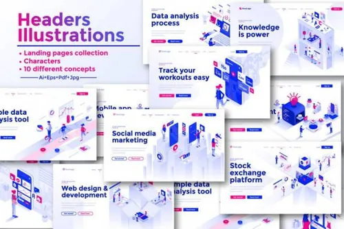 高端时尚立体多用途的高品质2.5D等轴等距landing page templa