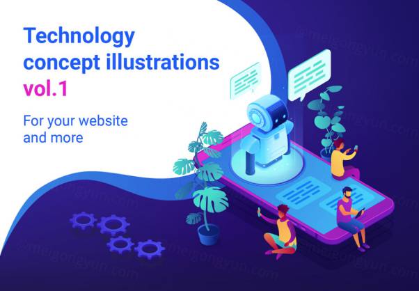 2.5D风格的移动互联网概念矢量插画设计下载Technology Isometr