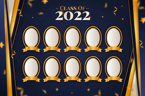 2022年金色边框毕业季照片墙年鉴名人榜毕业艺术典礼矢量模板