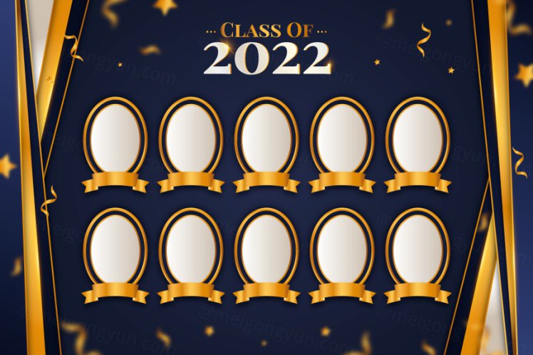 金色边框毕业季照片墙年鉴名人榜毕业艺术典礼矢量模板素材