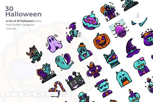 万圣节节日主题彩色矢量图标 30 Halloween Icons