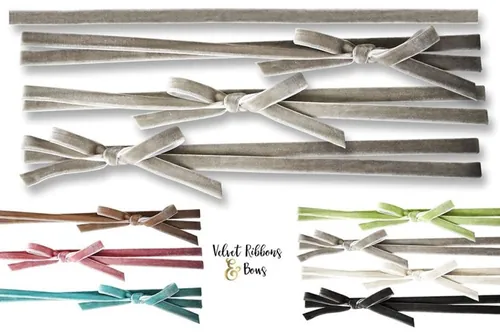 天鹅绒缎带闪光缎带和蝴蝶结设计素材 Velvet Satin