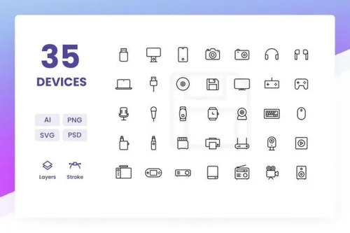 办公设备矢量线性图标素材 Devices – Icons Pack