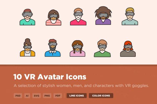 VR虚拟角色头像矢量图标 10 VR Avatar Icons