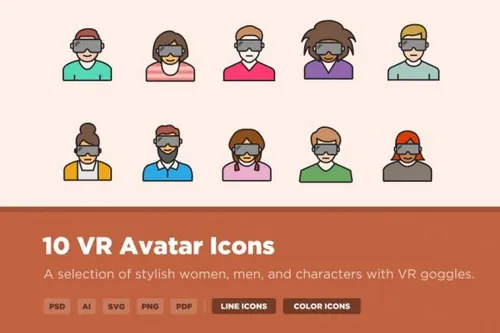 VR虚拟角色头像矢量图标 10 VR Avatar Icons
