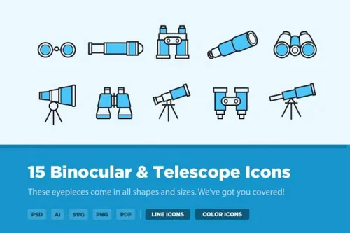 望远镜矢量图标 15 Binocular Telescope Icon