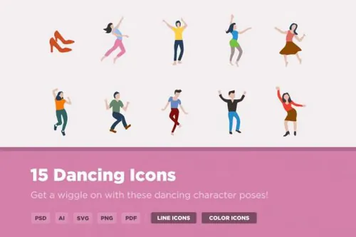 舞蹈人物矢量图标素材 15 Dancing Icons