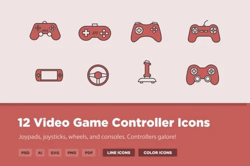 视频游戏控制器矢量图标 12 Video Game Controlle