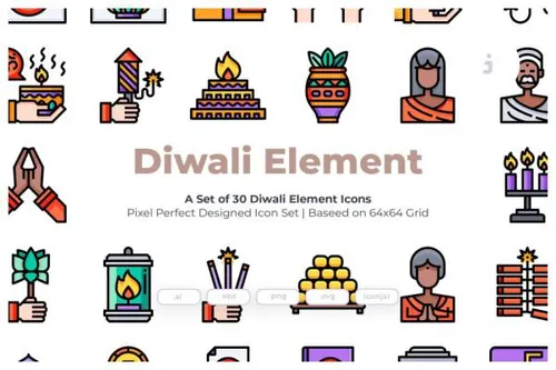 排灯节节日元素矢量图标 30 Diwali Element Icons