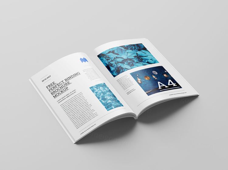 装订光面纸画册小册子设计展示样机PSD模板 Perfect binding brochure mockup