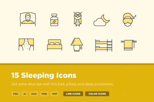 睡眠主题矢量图标素材 15 Sleeping Icons