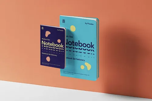 一组两个漂浮psd笔记本样机 Gravity Psd Notebook Set Mockup