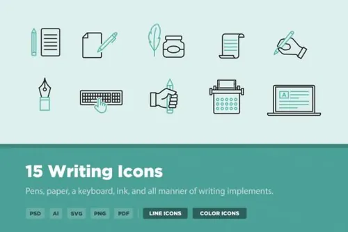 写作艺术创作主题矢量图标 15 Writing Icons