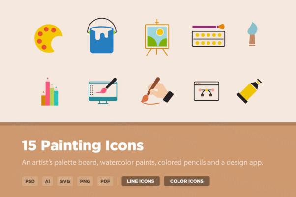 绘画主题矢量图标 15 Painting Icons
