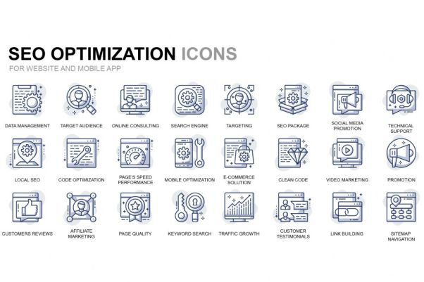 主题细线线性图标素材 Seo and Web Optimization