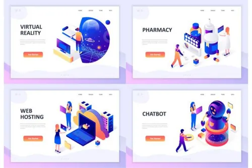 插画着陆页海报设计模板isometric-flat-design