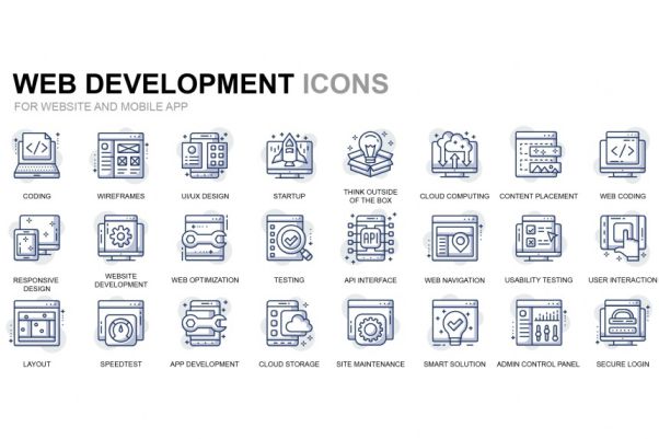 开发主题细线线性矢量图标素材 Web Development