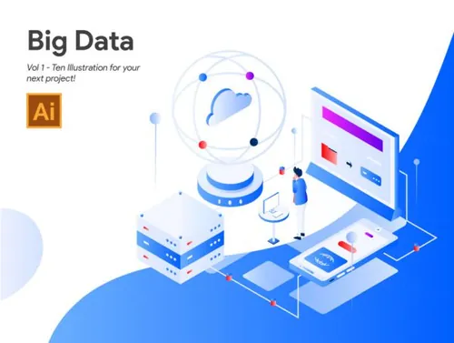 2.5D 大数据概念插画素材套装Big Data Illustrati