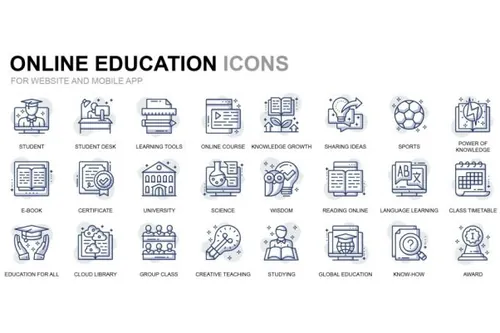 在线教育主题细线图标素材 Online Education Thin
