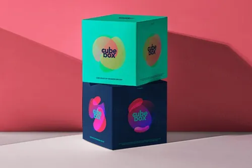 正方形纸盒包装设计提案场景展示样机模板 Cube Packa