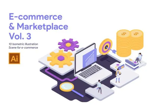 2.5D风格的电商概念插画矢量素材commerce and Marke