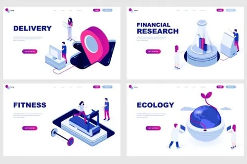 时尚高端流行2.5D等轴等距3D立体区块isometric landi